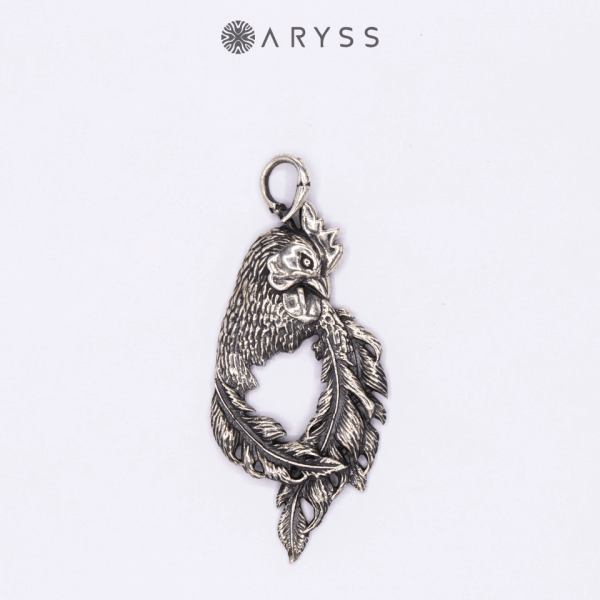 จี้ไก่ชนนักสู้ + โช้กเกอร์ (Fighting Rooster Pendant & Handmade Silver Choker)