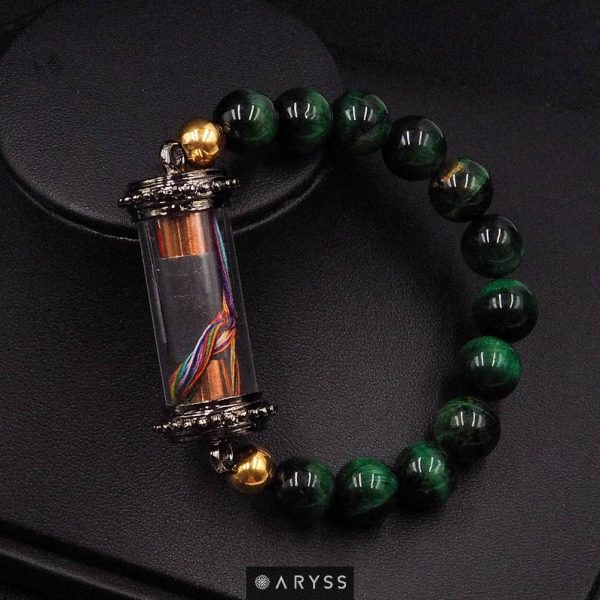 ตะกรุดเหนี่ยวทรัพย์ ครูบาคำฝั้น วัดกอโชค ร้อยหินมงคลตาเสือเขียว ARYSS Amulet Bracelet