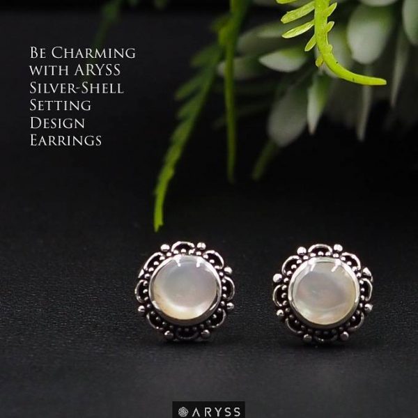 ต่างหูเงินแท้ฝังเปลือกหอย ดูเรียบหรู ARYSS stud earrings made from silver and shell setting